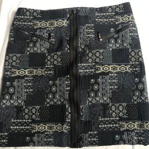 W by Worth Navy Patterned, Zipper Detailed Skirt